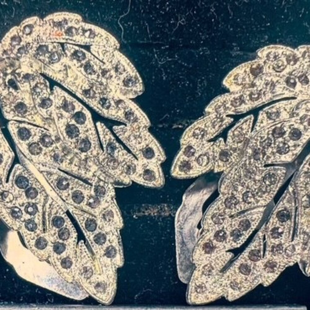 Vintage Sterling Silver Marcasite Leaf Hair Clips